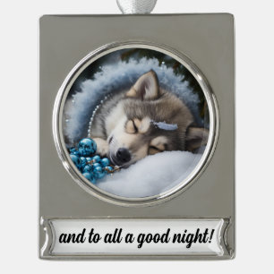 En voor een goede nacht verzilverd banner ornament
