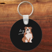 En Witte Engelse Bulldog Hond Moeder Vrouw  Sleutelhanger (Voorkant)