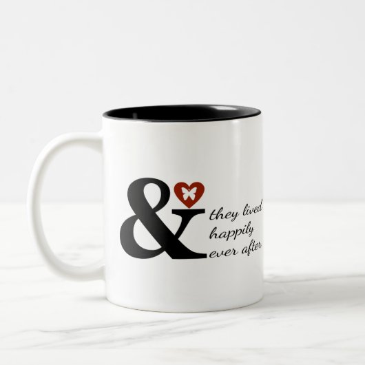 En ze leefden altijd goed na elkaar tweekleurige koffiemok (Links)