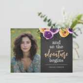 En zo begint het avontuur Floral Afstuderen Photo Kaart (Staand voorkant)