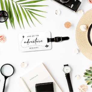 En zo begint het avontuur zwart-wit bagagelabel