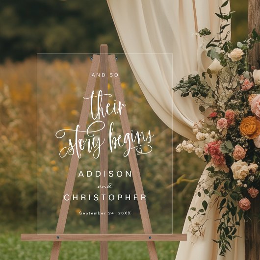 En zo begint hun verhaal met een script bruiloft w acryl bord