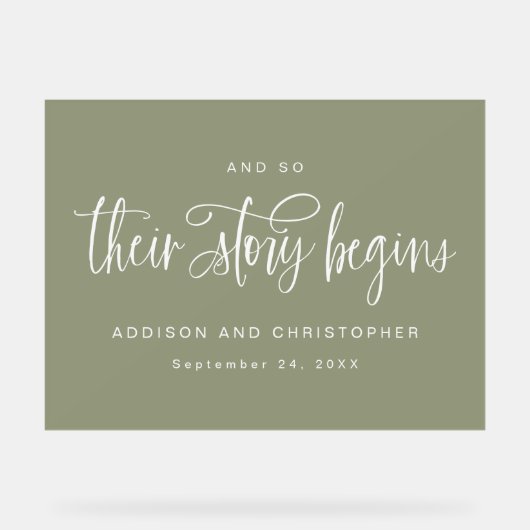 En zo begint hun verhaal Script Trouw Welkom Acryl Bord (Voorkant)