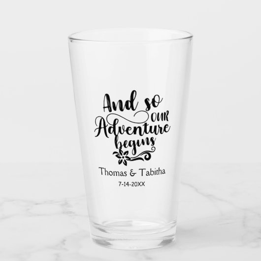 En zo begint ons avontuur op maat bruiloft glas (Voorkant)