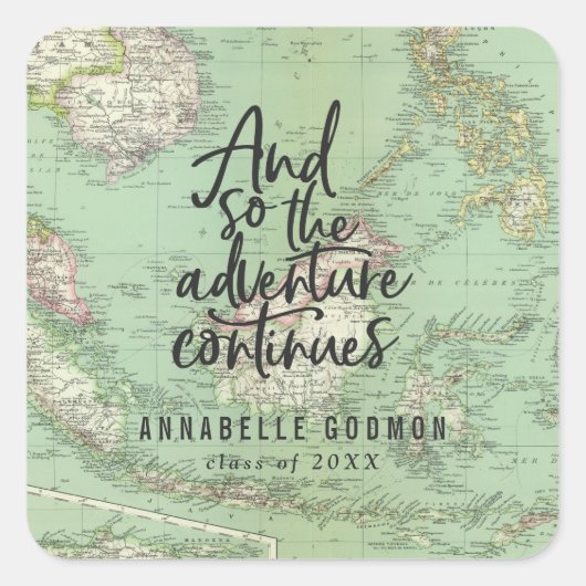 En zo gaat het avontuur door vierkante sticker (Voorkant)