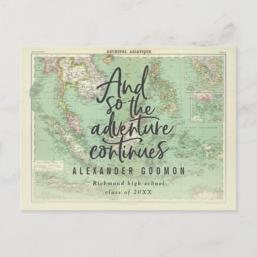 En zo gaat het avontuur verder met het uitnodigend uitnodiging briefkaart (Voorkant)