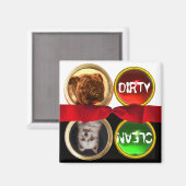 ENAMEL MINIATURE DOG PORTRAITS DIRTY CLEAN MAGNEET (Voorkant / Achterkant)