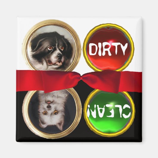 ENAMEL MINIATURE DOG PORTRAITS DIRTY CLEAN MAGNEET (Voorkant)