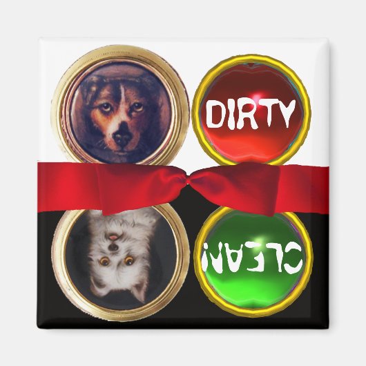 ENAMEL MINIATURE DOG PORTRAITS DIRTY CLEAN MAGNEET (Voorkant)