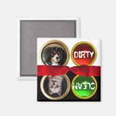 ENAMEL MINIATURE DOG PORTRAITS DIRTY CLEAN MAGNEET (Voorkant / Achterkant)