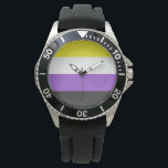 Enby (Non-binary Pride) vlag Horloge<br><div class="desc">Dit ontwerp kenmerkt de niet-binaire pridevlag, die mensen vertegenwoordigt die zich als niet-binair (ook gespeld nonbinary) of seksqueer identificeren, die een spectrum van geslachtsidentiteiten impliceren die niet uitsluitend mannelijk of vrouwelijk ‍ zijn, maar buiten het geslachtsgebonden binaire getal zijn. Niet-binaire identiteiten kunnen herfsten onder de transgender paraplu, aangezien vele niet-binaire...</div>