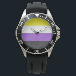 Enby (Non-binary Pride) vlag Horloge<br><div class="desc">Dit ontwerp kenmerkt de niet-binaire pridevlag, die mensen vertegenwoordigt die zich als niet-binair (ook gespeld nonbinary) of seksqueer identificeren, die een spectrum van geslachtsidentiteiten impliceren die niet uitsluitend mannelijk of vrouwelijk ‍ zijn, maar buiten het geslachtsgebonden binaire getal zijn. Niet-binaire identiteiten kunnen herfsten onder de transgender paraplu, aangezien vele niet-binaire...</div>