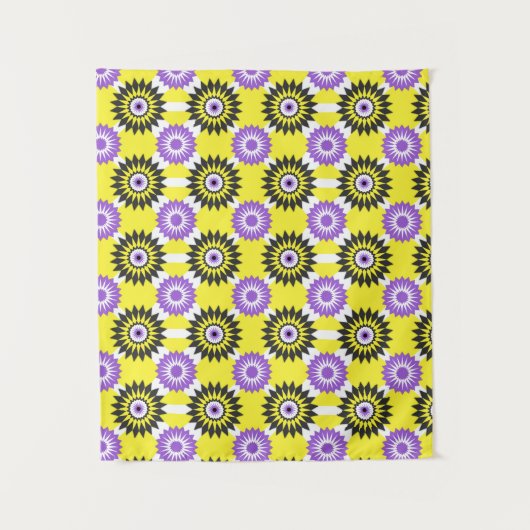 Enby trotskleuren / gele spiegelbloempatroon wandkleed (Voorkant)