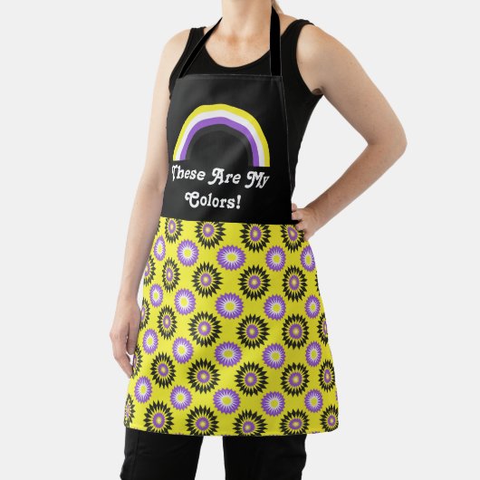 Enby-vlag en regenboog met tekst / geel schort (Insitu)