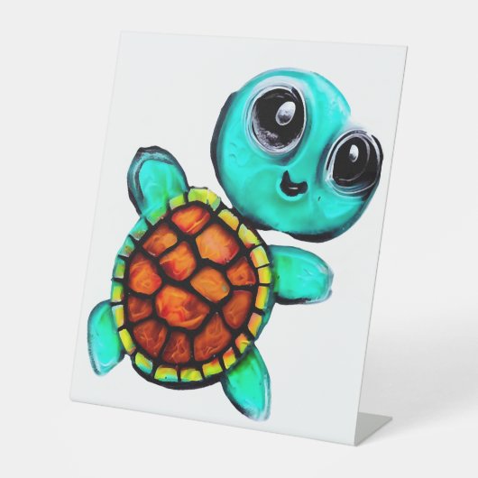 Encaustic painting turtle reclamebord met voetstuk (Voorkant)