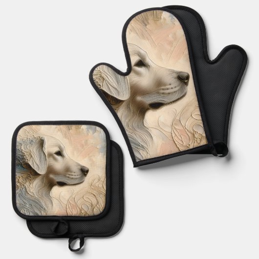 Encaustische verf portret van een Golden Retriever Ovenwant & Pannenlap Set (Voorkant / Achterkant)