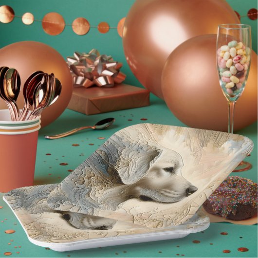 Encaustische verf portret van een Golden Retriever Papieren Bordje (Multi)