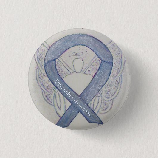 Encefalitis Silver Awareness Ribbon Angel Pins Ronde Button 3,2 Cm (Voorkant)