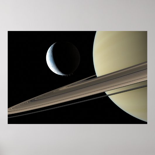 Enceladus en Saturn Poster (Voorkant)