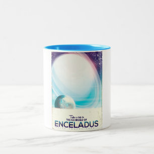 Enceladus Ruimtereis vintage poster Tweekleurige Koffiemok