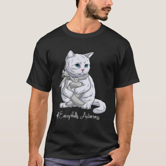 Encephalitis Awareness Month Silver Ribbon Cat T-shirt (Voorkant)