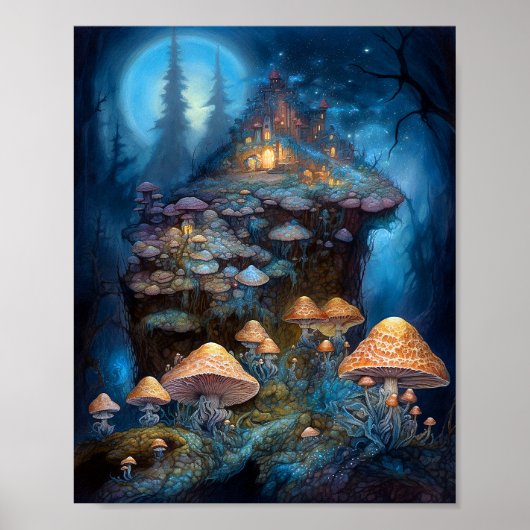 Enchanische paddenstoelen Castle Fantasy Art Poster (Voorkant)