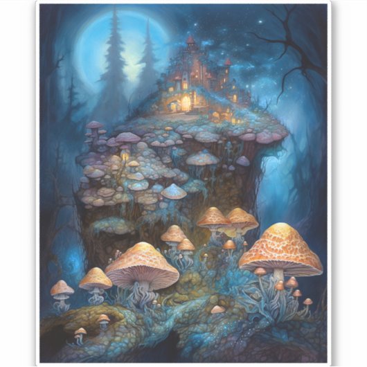Enchanische paddenstoelen Castle Fantasy Art Sticker (Voorkant)