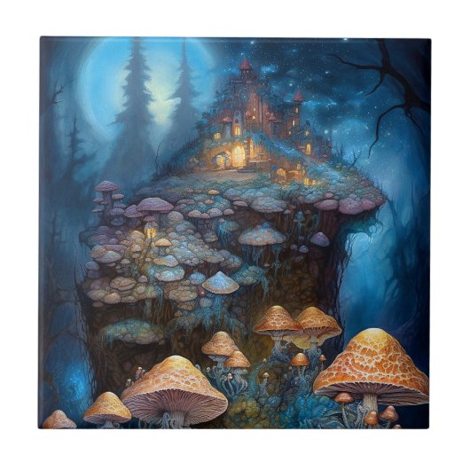 Enchanische paddenstoelen Castle Fantasy Art Tegeltje (Voorkant)