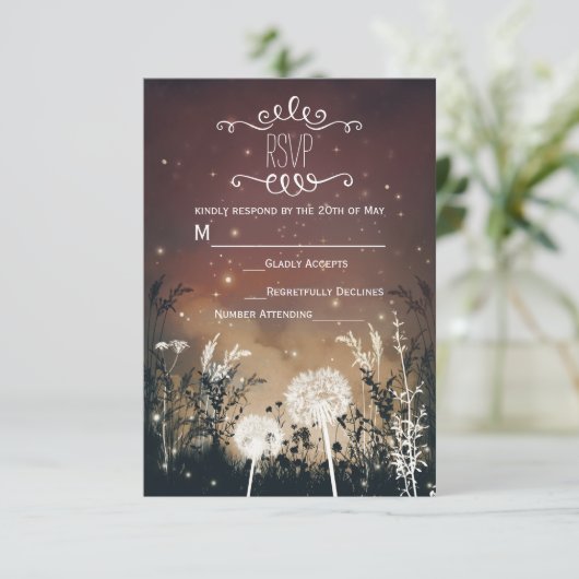 Enchante Rustic Night Sky Stars & Foliage RSVP (Staand voorkant)