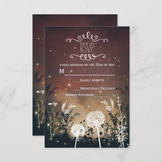 Enchante Rustic Night Sky Stars & Foliage RSVP (Voorkant / Achterkant)