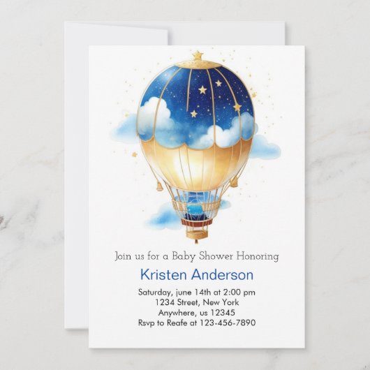 Enchanted Adventure Blue Balloon Boy Baby shower Kaart (Voorkant)