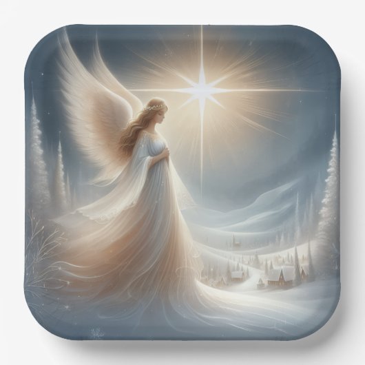 Enchanted Angel Christmas Party Plates  Papieren Bordje (Voorkant)