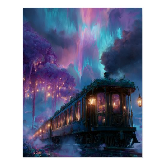 Enchanted Aurora Train Under Starlit Sky Perfect Poster (Voorkant)