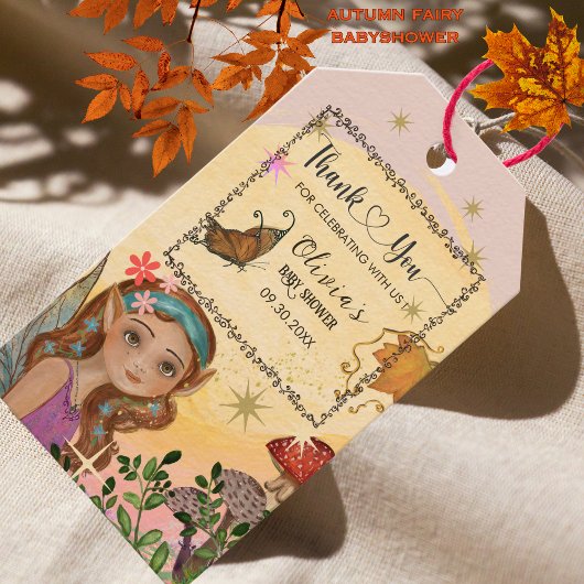 Enchanted Autumn Fairy Baby shower Bedankt Cadeaulabel