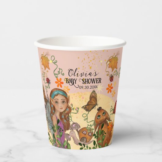 Enchanted Autumn Fairy Baby shower Custom Papieren Bekers (Voorkant)