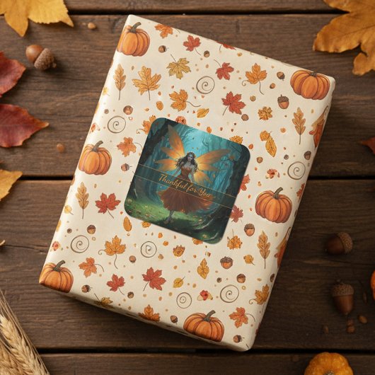 Enchanted Autumn Fairy Thanksgiving Fantasy Art Vierkante Sticker
