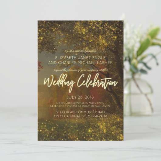 Enchanted Autumn Wedding Invitation | Melklichten Kaart (Staand voorkant)
