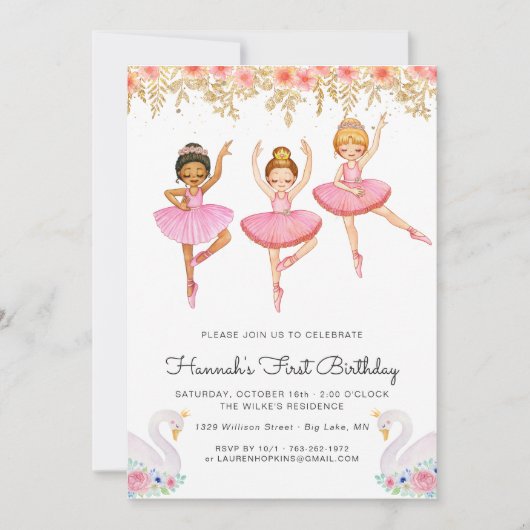 Enchanted Ballerina Birthday Uitnodiging (Voorkant)