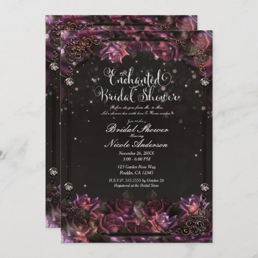 Enchanted Berry Rozen Dark Floral Garden Bridal Kaart (Voorkant / Achterkant)