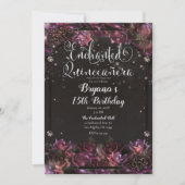 Enchanted Berry Rozen Dark Floral Quinceañera Kaart (Voorkant)