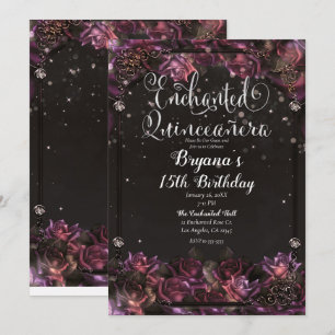 Enchanted Berry Rozen Dark Floral Quinceañera Kaart