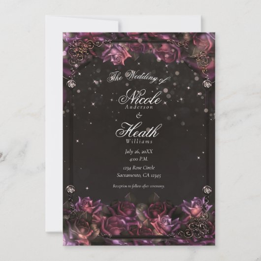 Enchanted Berry Rozen Dark Floral Wedding Kaart (Voorkant)