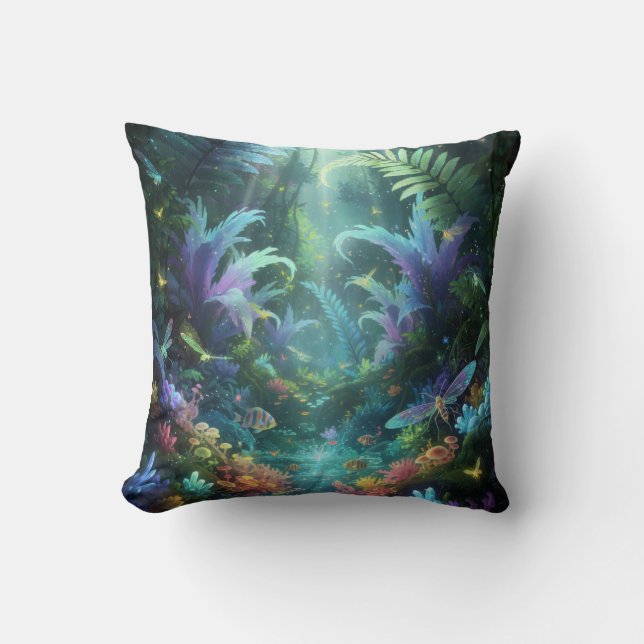 Enchanted Bioluminescent Forest Magical Jungle  Kussen (Voorkant)