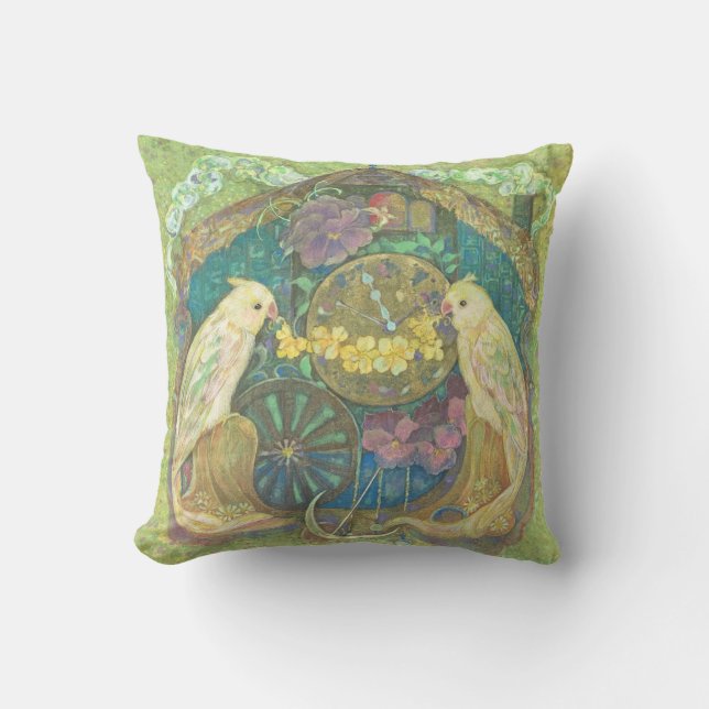 Enchanted Bird & Flower Clock Cushion - Delightful Kussen (Voorkant)