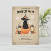 Enchanted Black Cat Halloween Party Uitnodiging (Staand voorkant)
