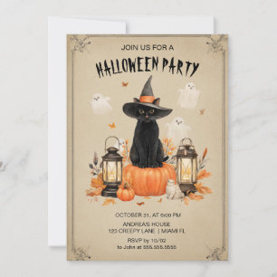 Enchanted Black Cat Halloween Party Uitnodiging