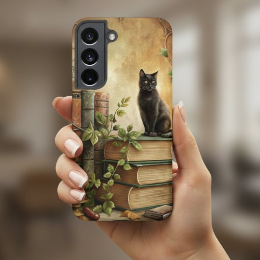 Enchanted Black Cat Library Samsung Galaxy Hoesje