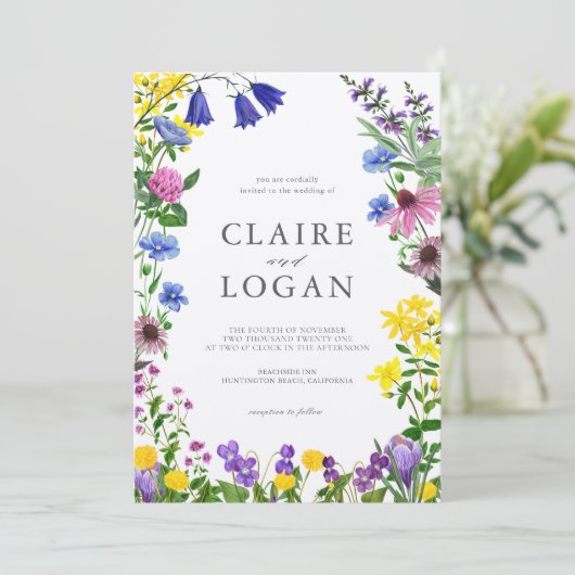 Enchanted Blooming Wildflower Wedding Kaart (Staand voorkant)