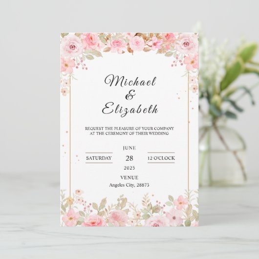 Enchanted Blooms Wedding Invitation Kaart (Staand voorkant)