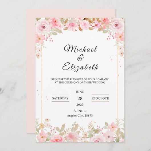 Enchanted Blooms Wedding Invitation Kaart (Voorkant / Achterkant)